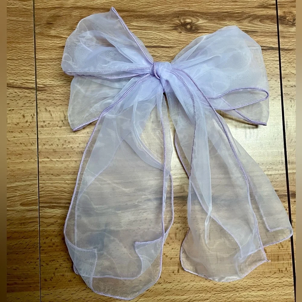 Oversized Purple Tule Bow French Barrette Hair Clip